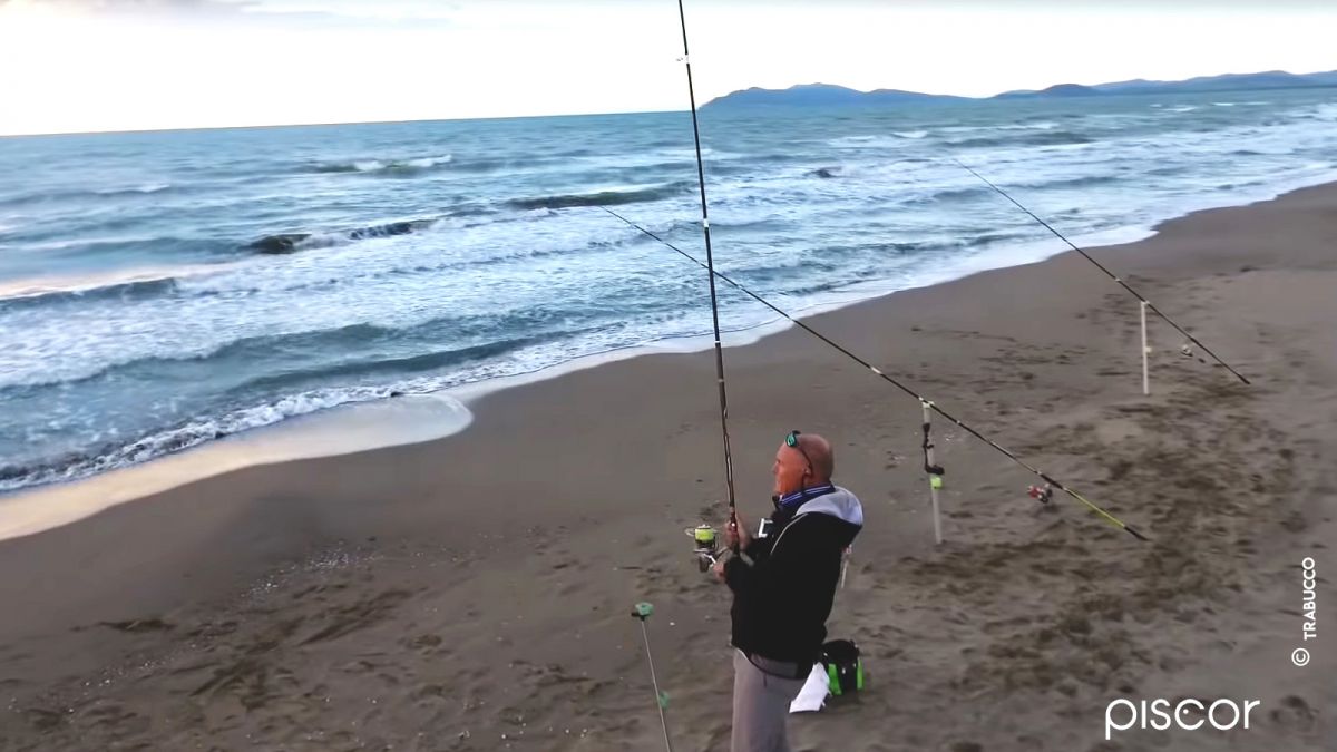 Sea bass fishing from the beach with Trabucco fishing rods