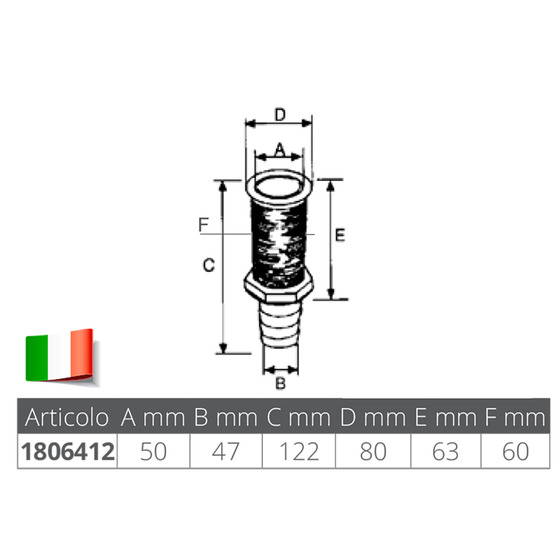 Desagüe marino de nailon Ceredi Giovanni con conector de manguera