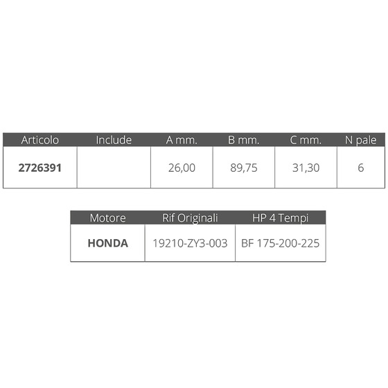 Finnord Impeller Honda 4t 175-225hp