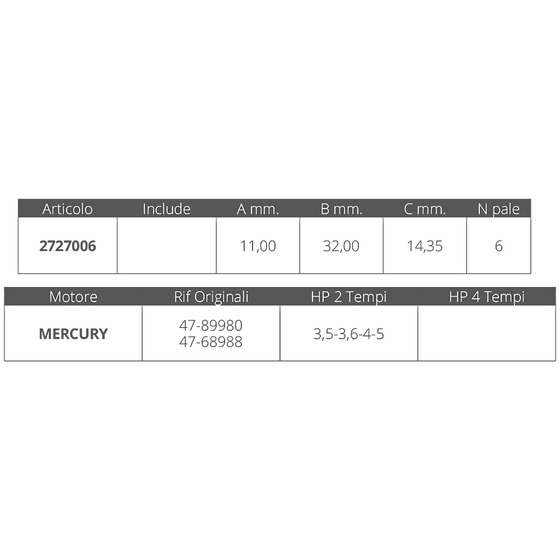 Impulsor Finnord Mercurio 2t 3.5-3.6-4-5 Hp