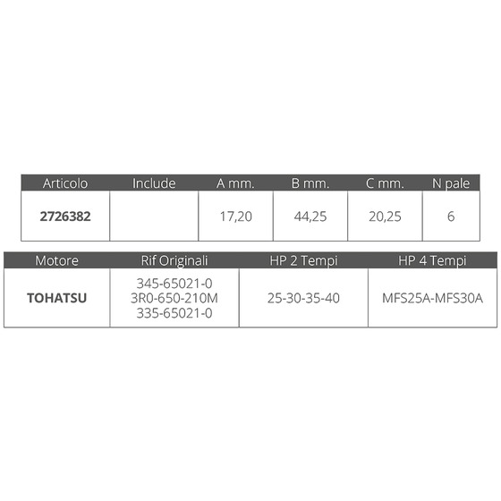 Finnord Tohatsu Impeller 2t 25-30 Hp