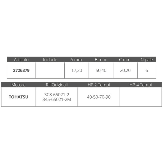 Finnord Tohatsu Impeller 2t 40-50 Hp