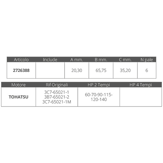 Finnord Tohatsu Impeller 2t 70-90-120-140 Hp