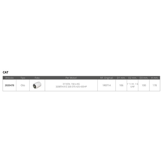 Fni Oil Filter Cat Ref. 1r0714