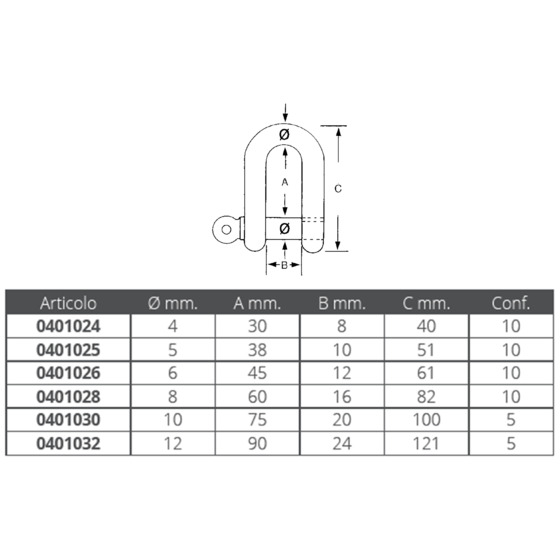 Fni Aisi 316 S.s. Long D Shackles Captive Pin