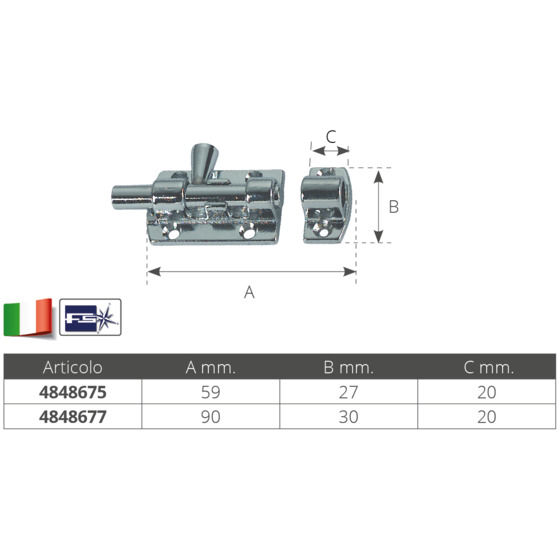 Foresti E Suardi Chromed Brass Door Bolt