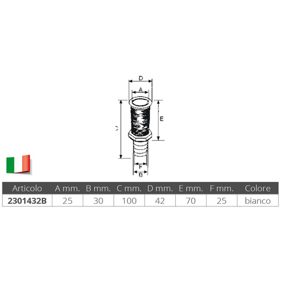 Nuova Rade Pvc Through Hull Hose Connector Diam.  Mm.25