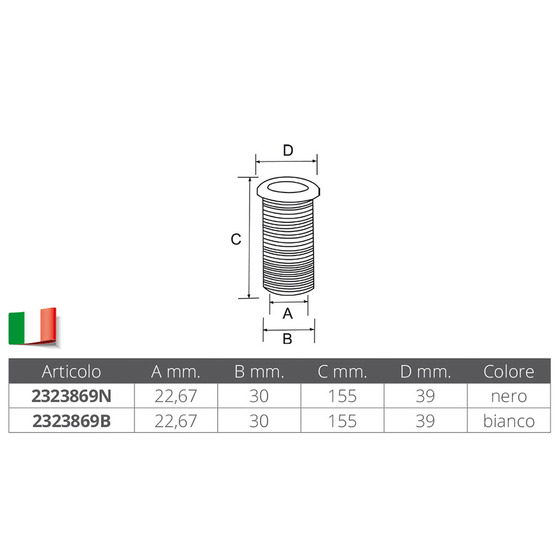 Nuova Rade Pvc Through Hull Diam.  Mm.22 67x155