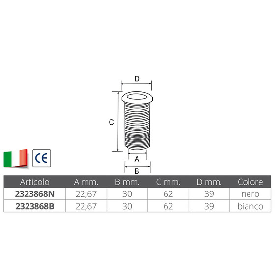 Nuova Rade Scarico A Mare In Pvc Ø Mm.22,67x62