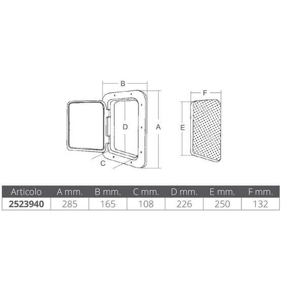 Nuova Rade Sportello Mm.285x165 Con Serratura