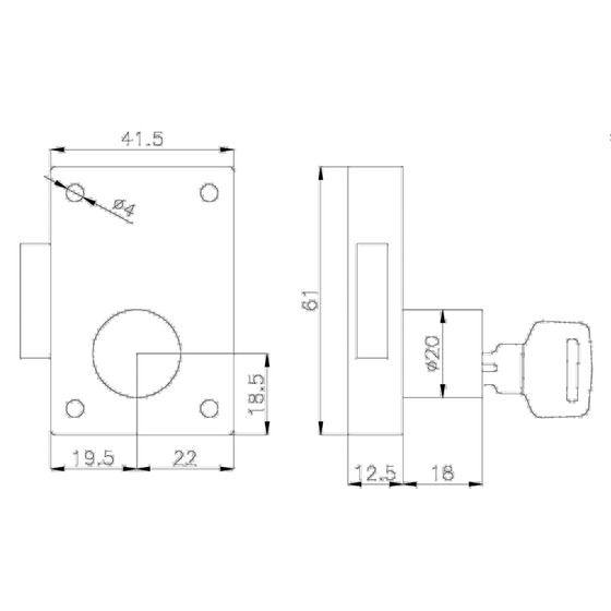 Serrure de comptoir Olcese Ricci 60x40 mm