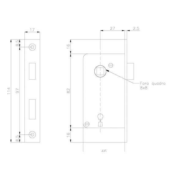 Olcese Ricci Serrure à encastrer 83x46 mm