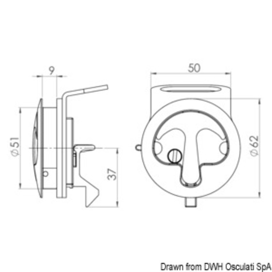 Fermeture Osculati pour salles de bains de bateaux ouverts avec verrouillage/déverrouillage de l'intérieur