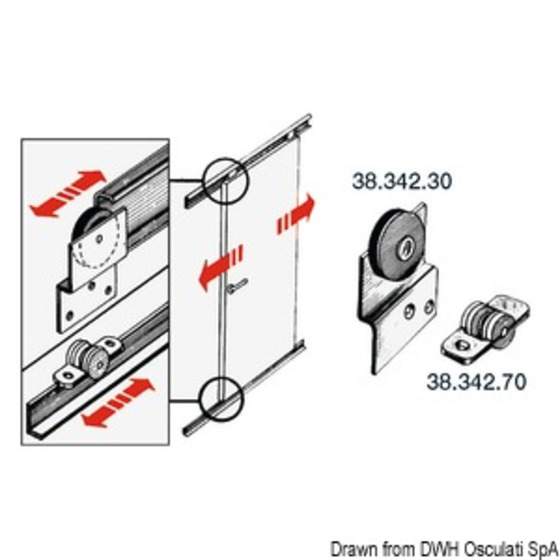 Rail et chariot Osculati pour portes coulissantes en acier inoxydable