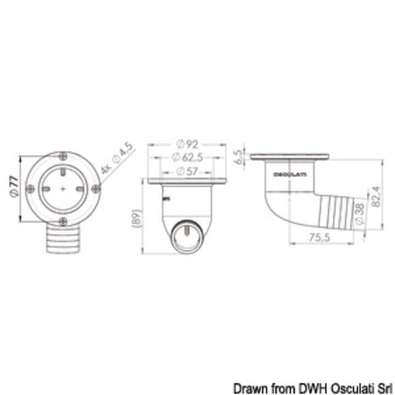 Osculati 90° Cockpit Drain With Check Valve