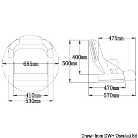 Osculati Ergonomic Padded Seat With H52r Flip-up Bolster