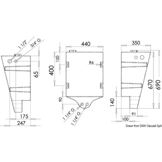 Réservoir d'eau potable en polypropylène blanc Osculati 60 Lt pour montage mural