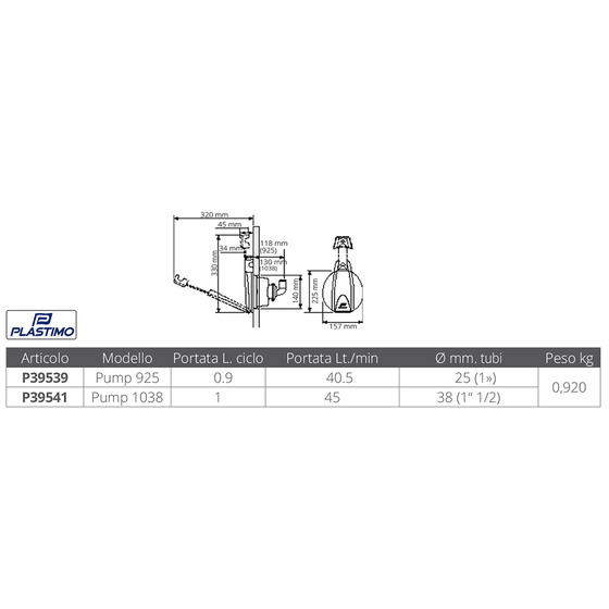 Plastimo Manual Pump Mod.1038 Without By-pass