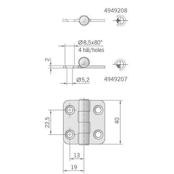 Roca Ab Scharnier 40x38 mm