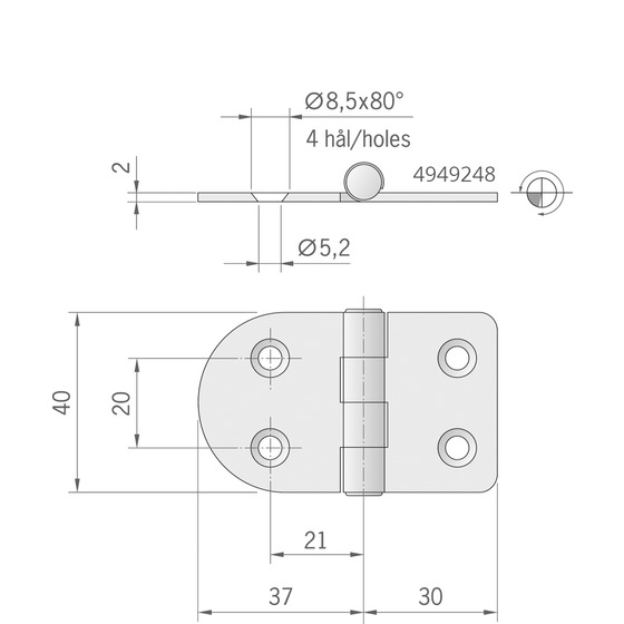 Roca Ab Scharnier 67x40 mm