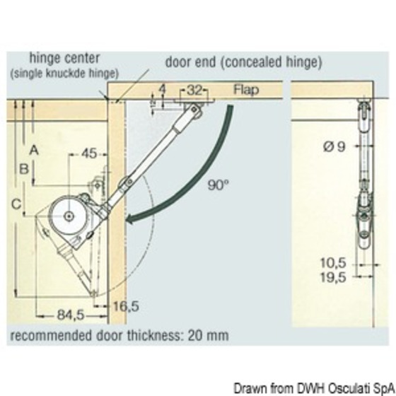 Sugatsune Soft Down Stay - Upward Window Stay