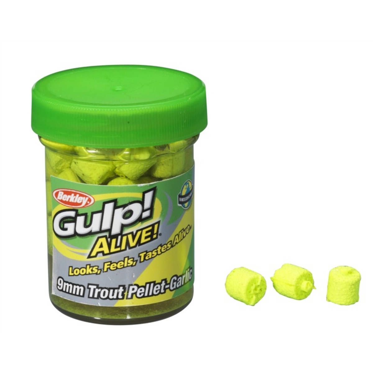 Berkley Gulp! Alive Trout Pellet - 2,1 oz – 59 g - Garlic-Chartreuse