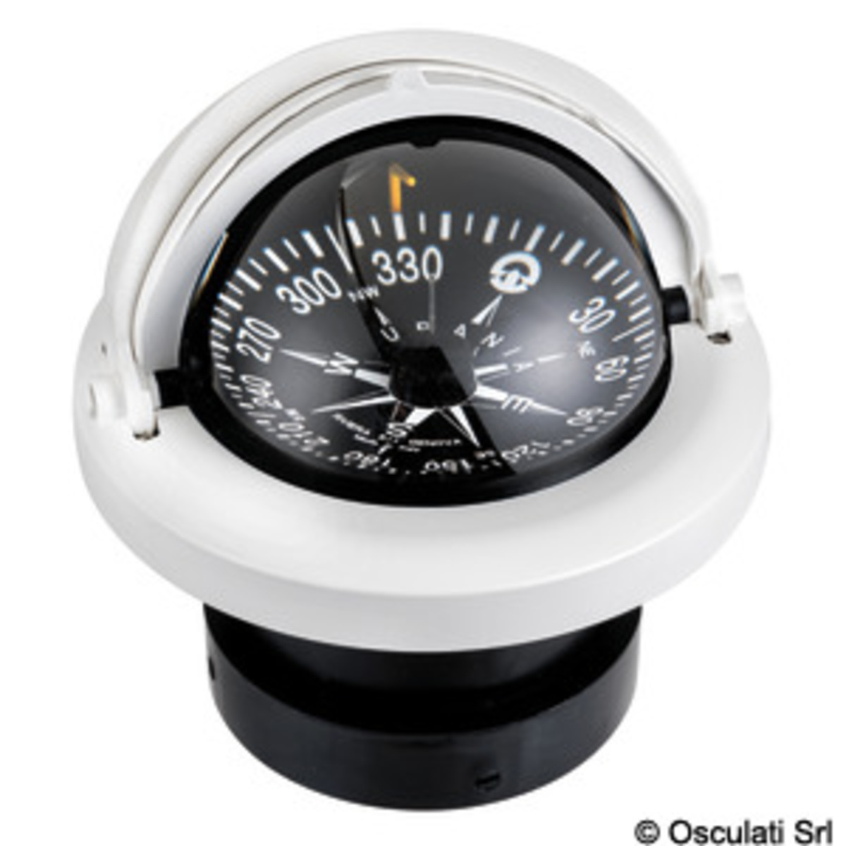 Riviera 4 Inch Recess Fit Compass + Telescopic Enveloping Opening - RIVIERA compass 4inch  w/cover white rose/black body topview