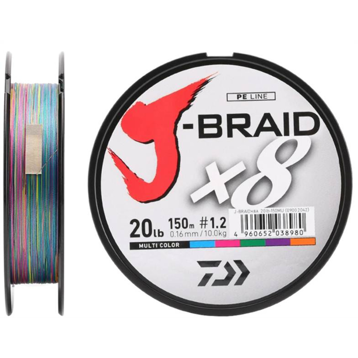 Daiwa J - Braid X8 300 M Multicolor - 0,10 mm - #0.8