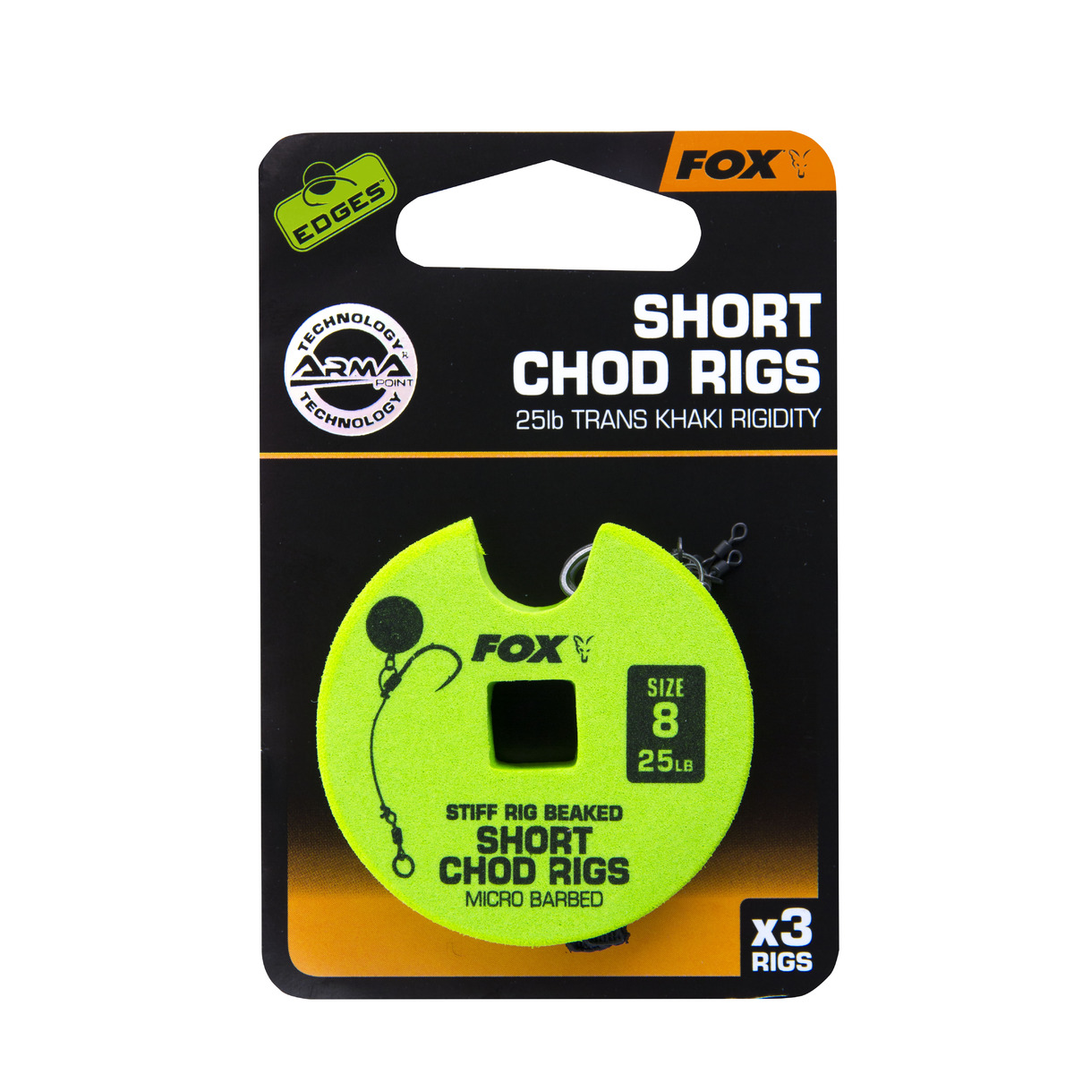 Fox Edges Chod Rigs - Short - 25lb, size 8 Short Chod Rig Barbed