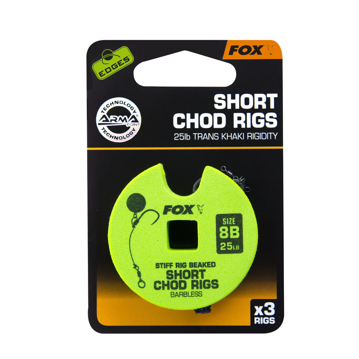 Fox Edges Chod Rigs - Short - 25lb, size 8 Short Chod Rig Barbless
