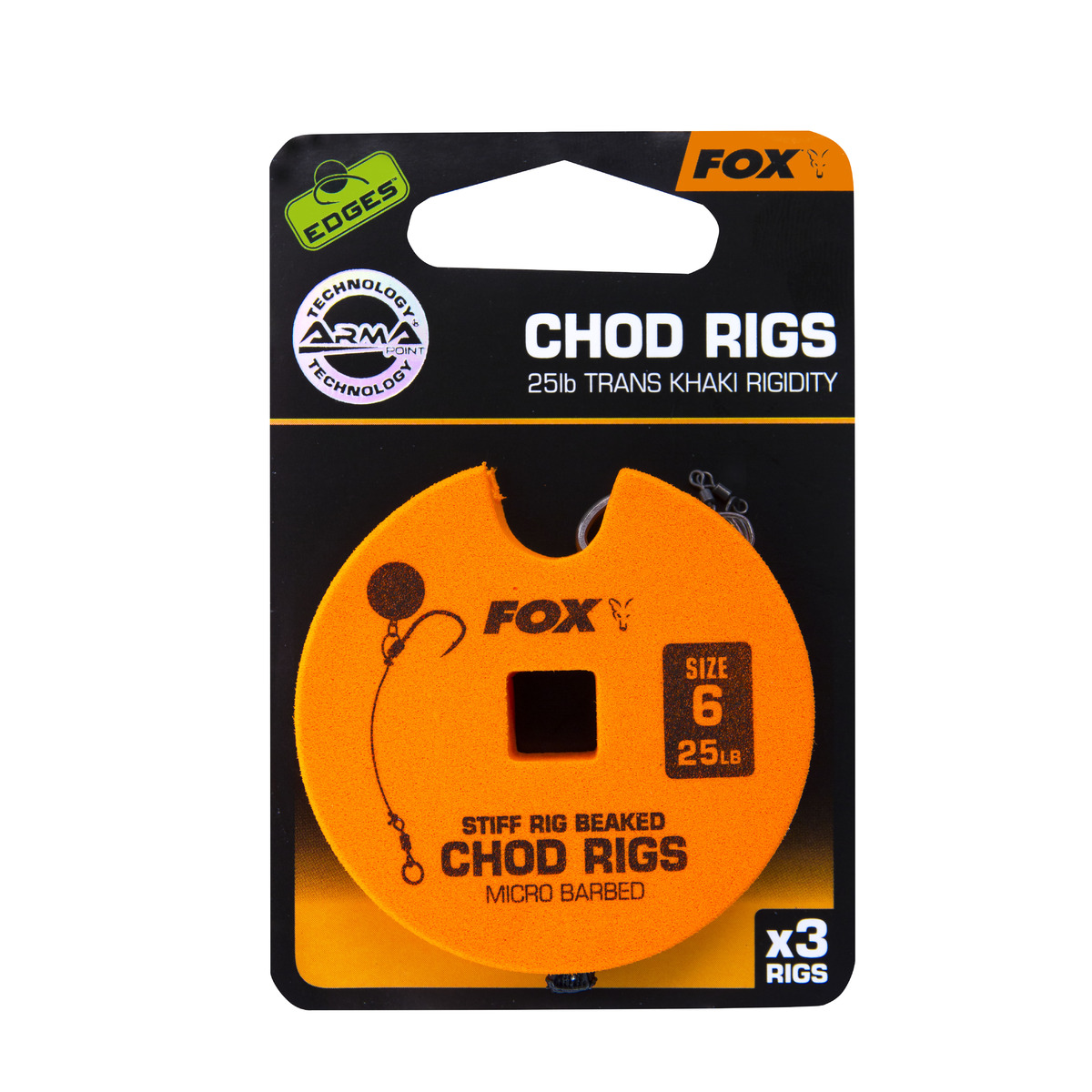Fox Edges Chod Rigs - Standard - 25lb, Size 6