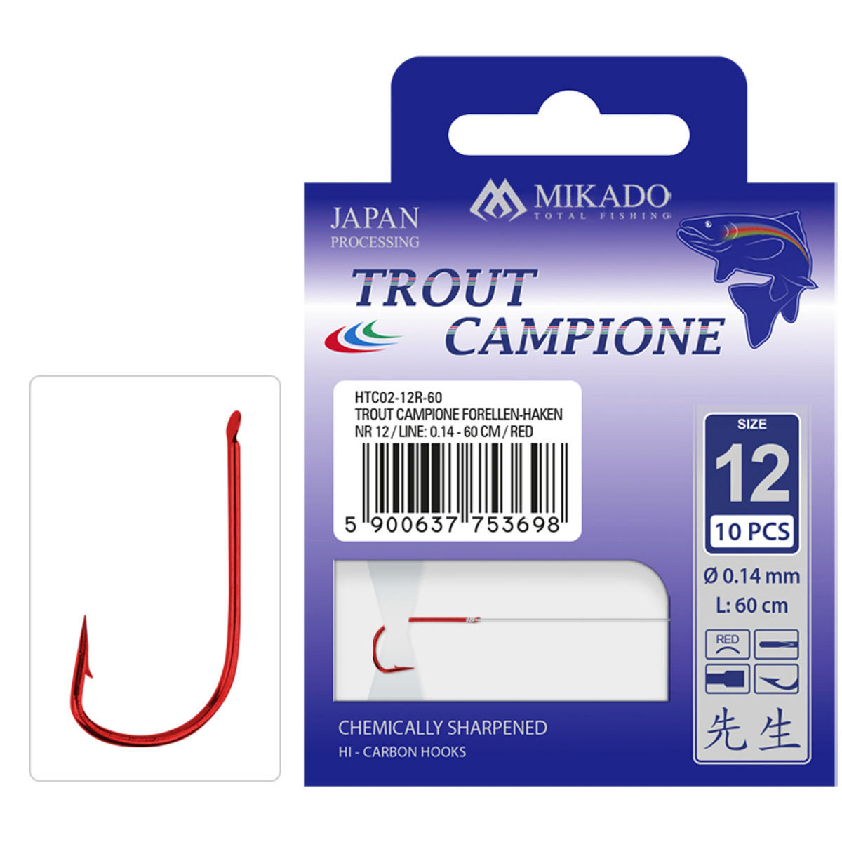 Mikado Trout Campione - n&#176; 10 RED  /  line: 0.16mm / 100 cm
