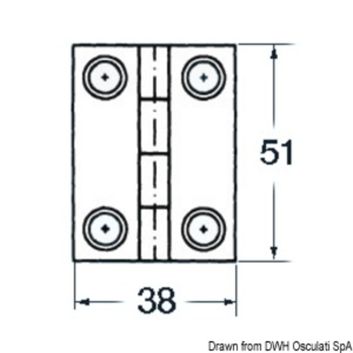 Geküsstes Scharnier 1,7 mm - Blindes Edelstahlscharnier 51x38 rechteckig