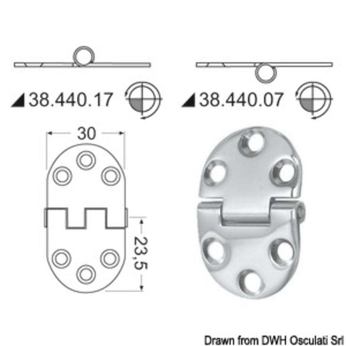 Charnière Embrassée 2 Mm - Cerniera inox 47x30 mm