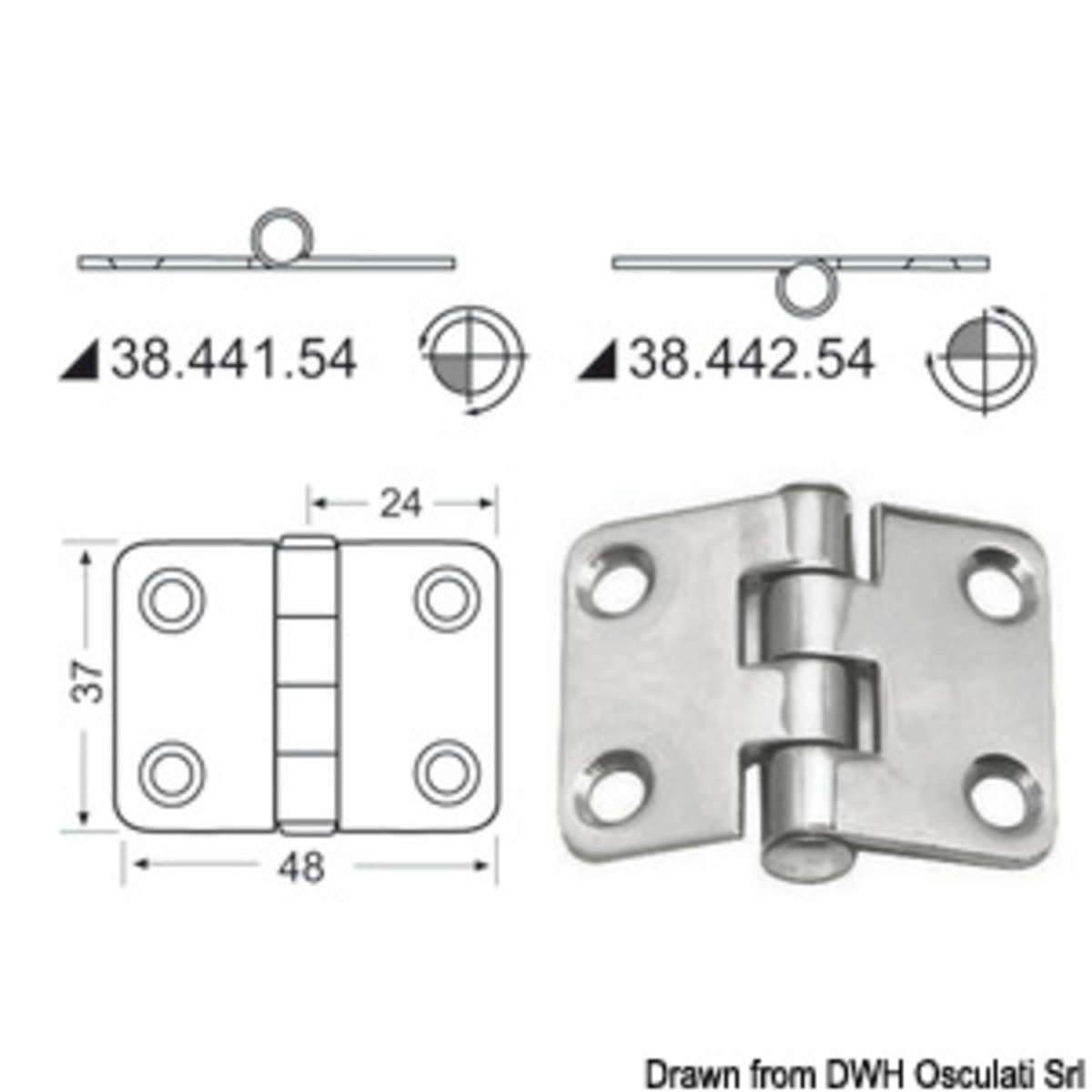 Charnière embrassée 2 mm - Charnière à noeud saillant 48x37 mm