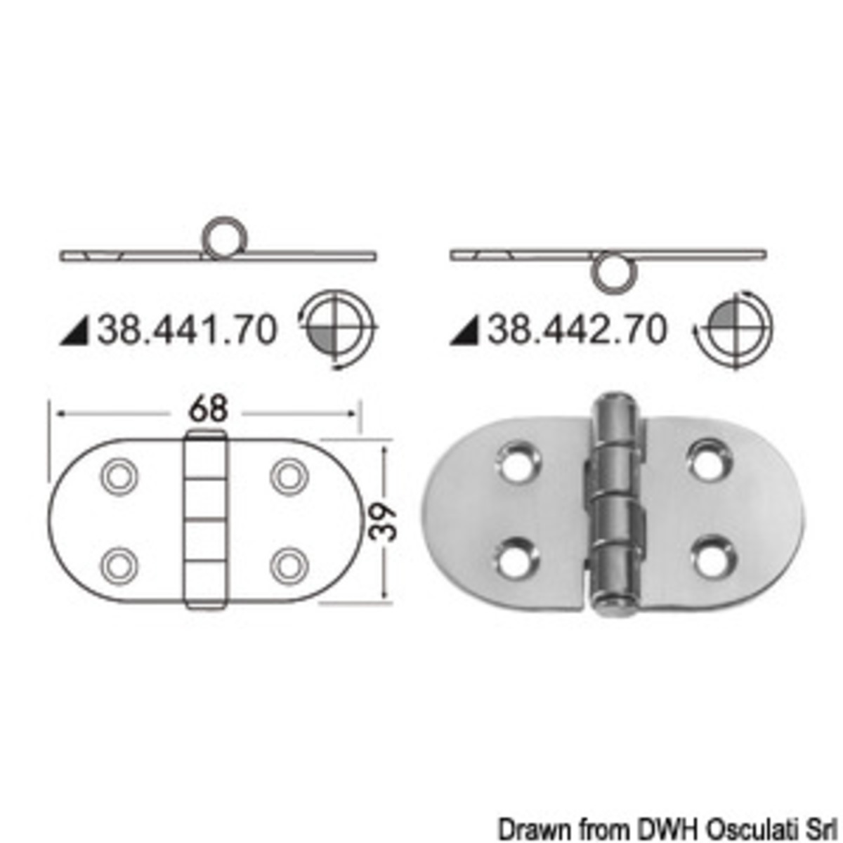 Charnière Embrassée 2 Mm - Charnière inversée en inox 68x39 mm