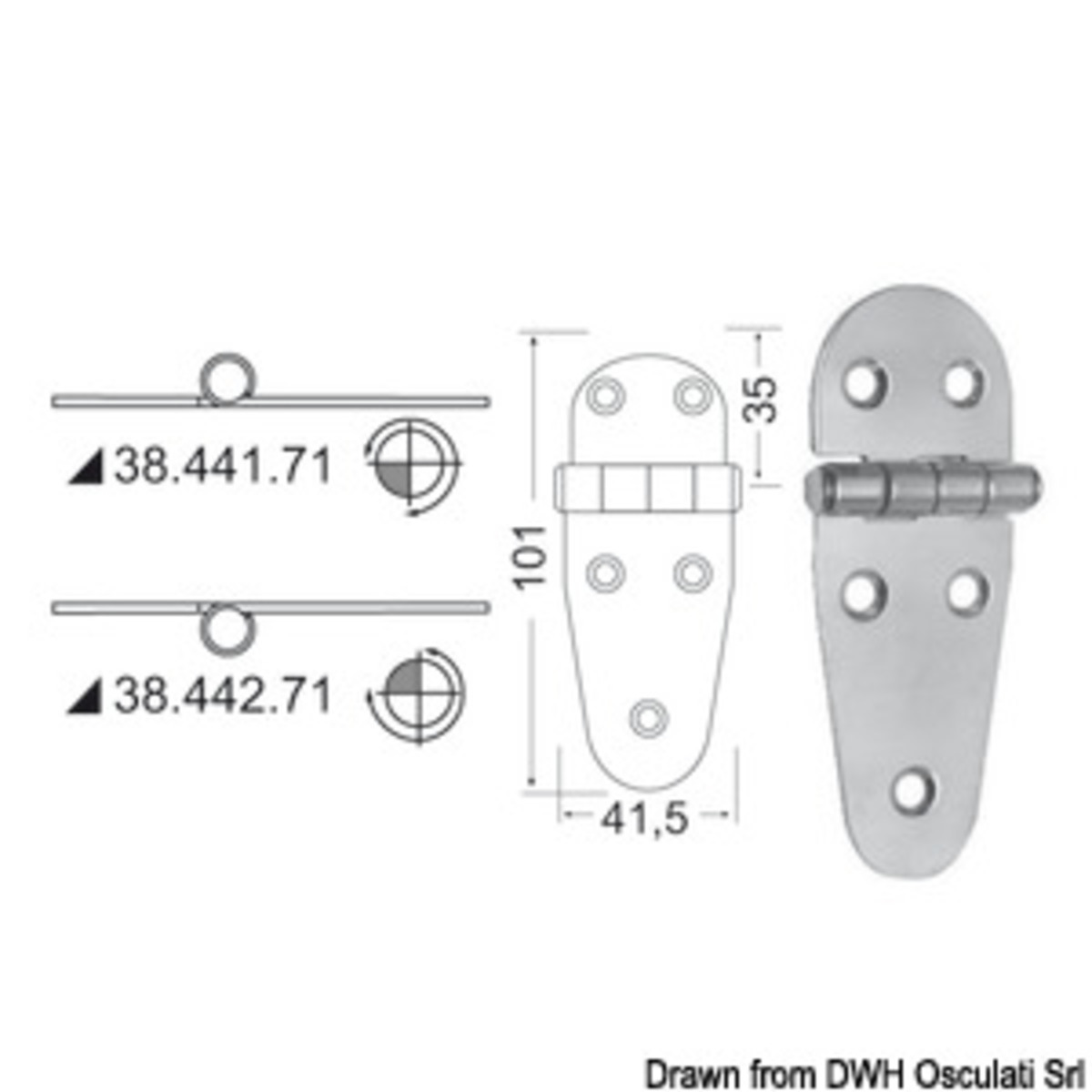 Charnière embrassée 2 mm - Charnière inversée en inox 107x39 mm