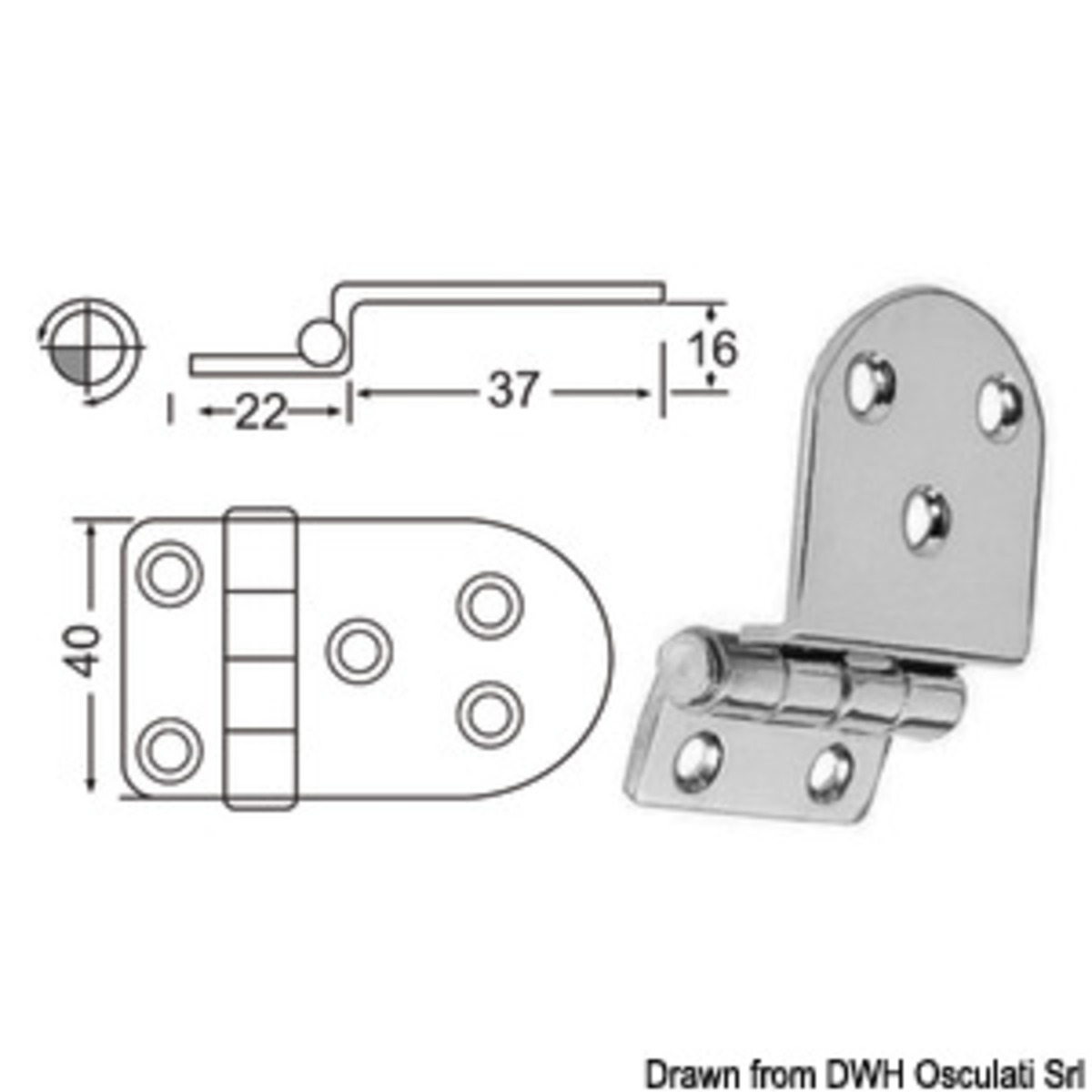 Charnière Cantilever Osculati 2mm - Charnière en porte-à-faux de 2 mm