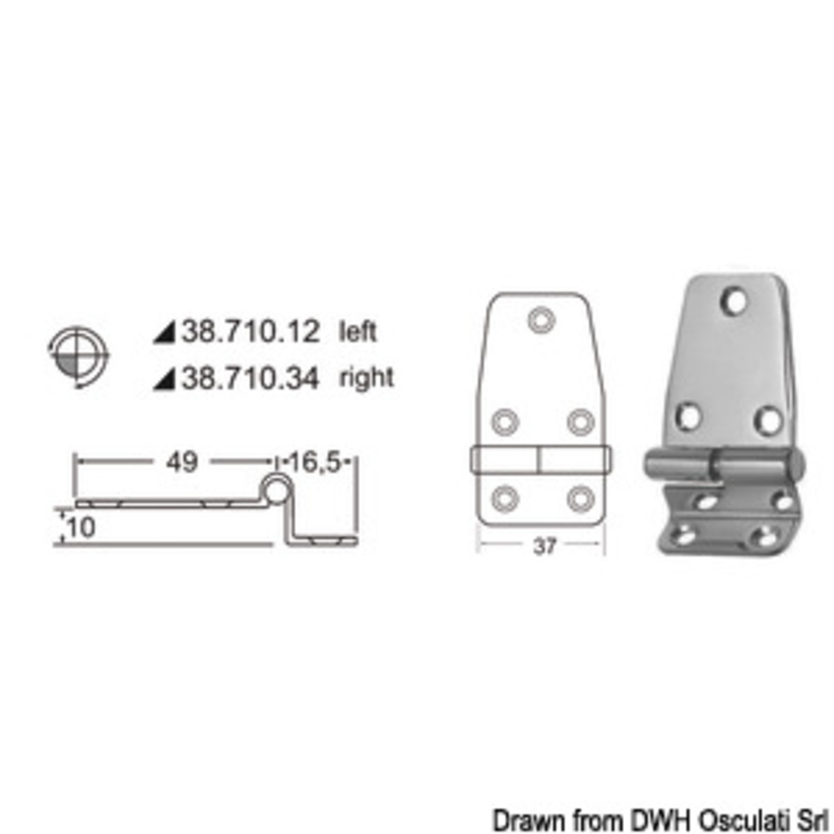 Charnière Cantilever Osculati 2mm - Charnière amovible à gauche