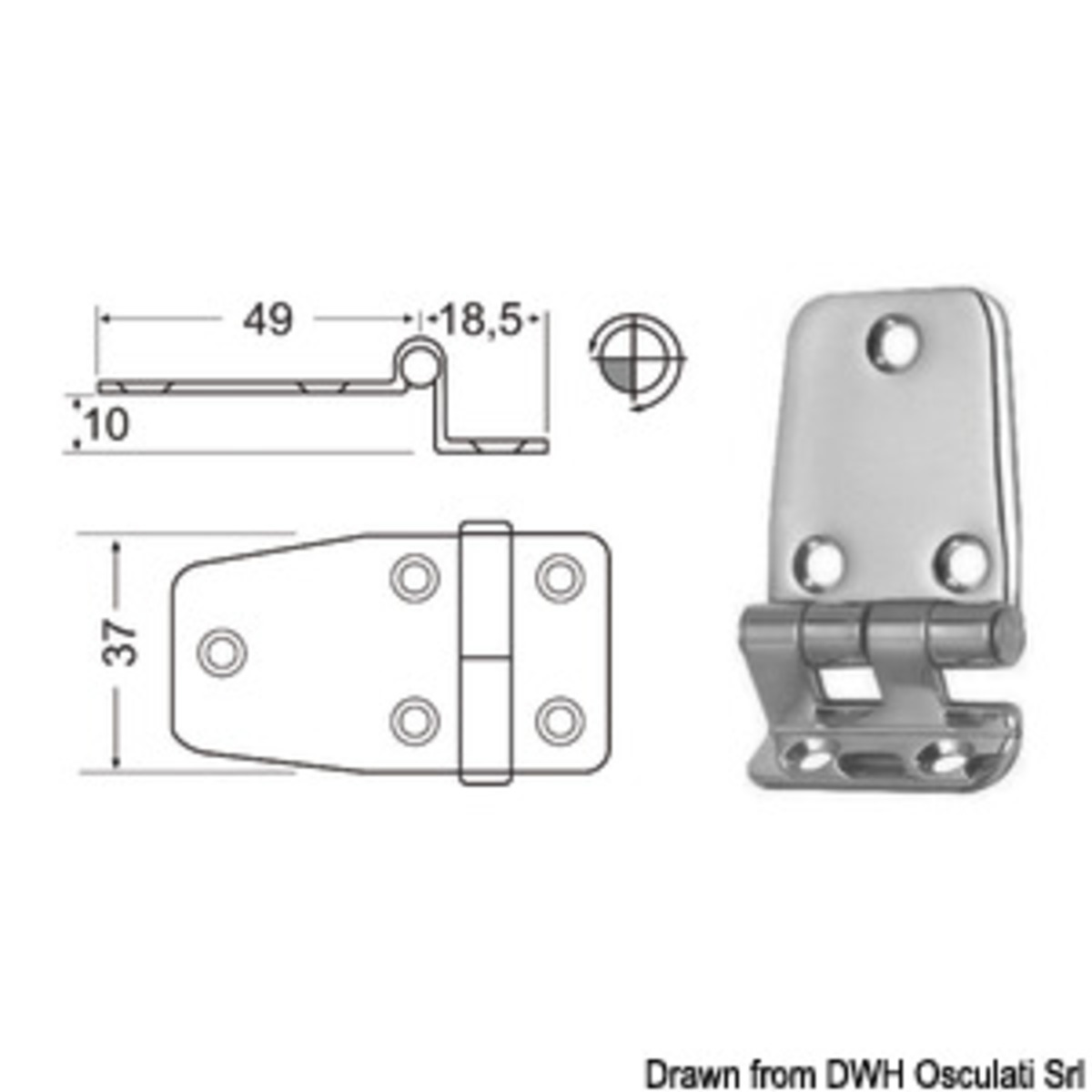 Charnière Cantilever Osculati 2mm - Charnière en porte-à-faux de 2 mm