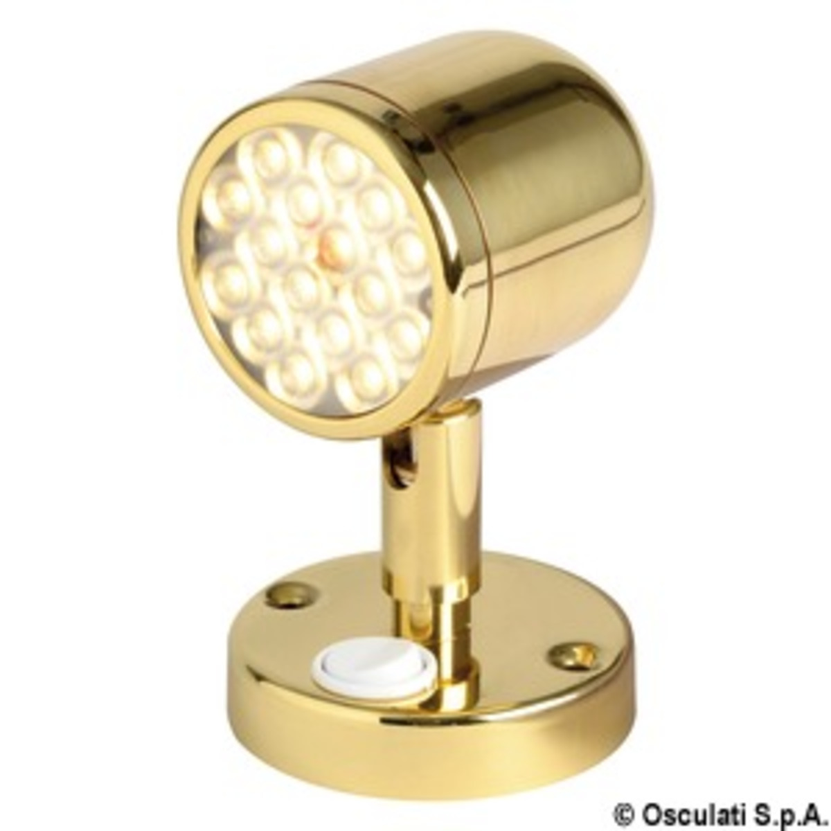 Osculati Led Spotlight - Articulated spotlight polished brass w. switch