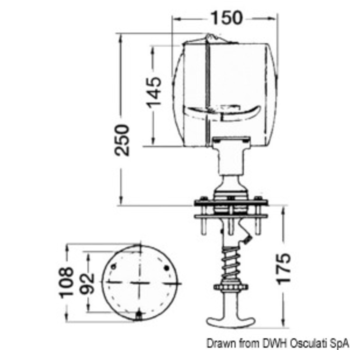 Osculati Phare réglable de l'intérieur Dhr - Voyant de contrôle interne 12 V