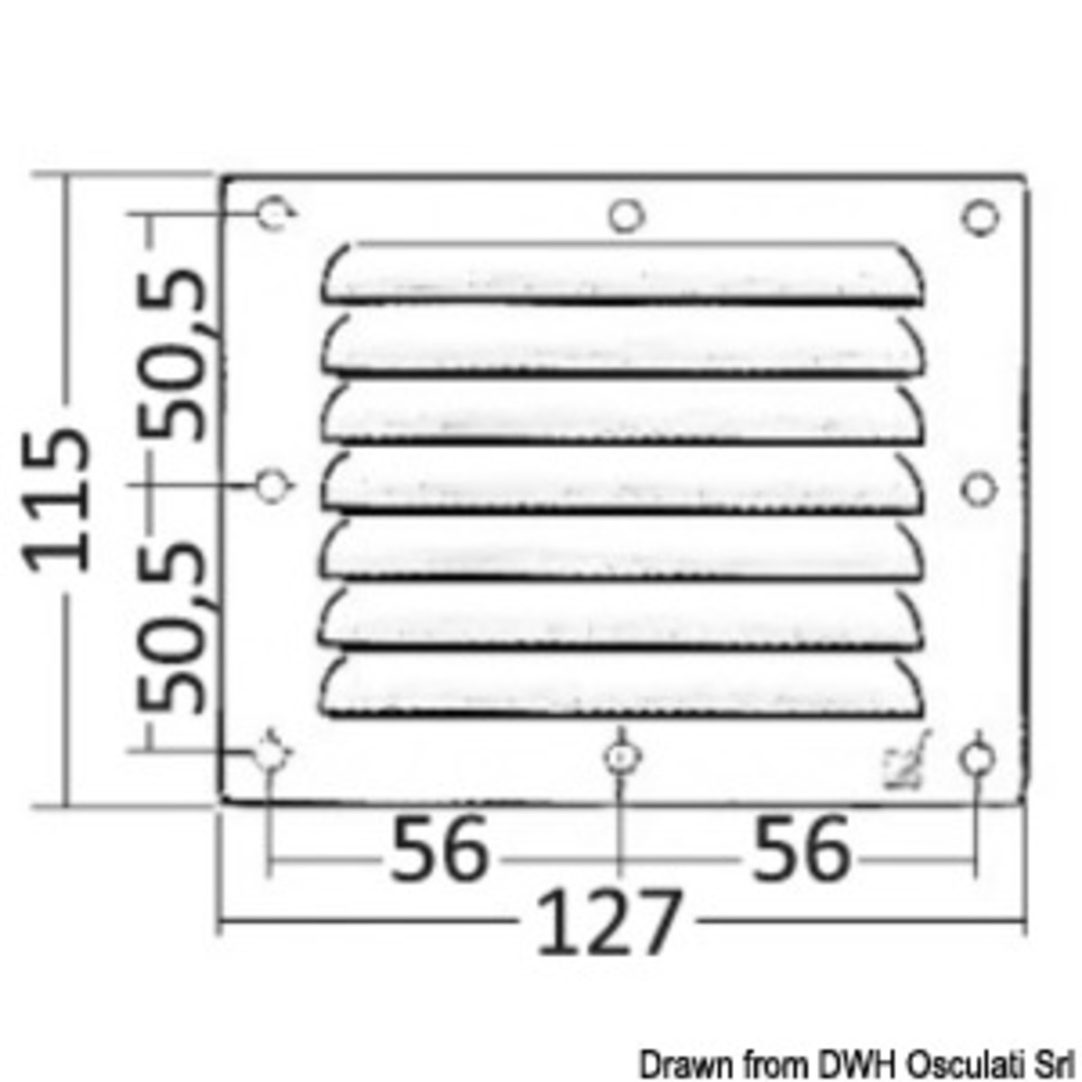 Grille de ventilation rectangulaire Osculati - Grille d'aération en inox 115 x 127 mm