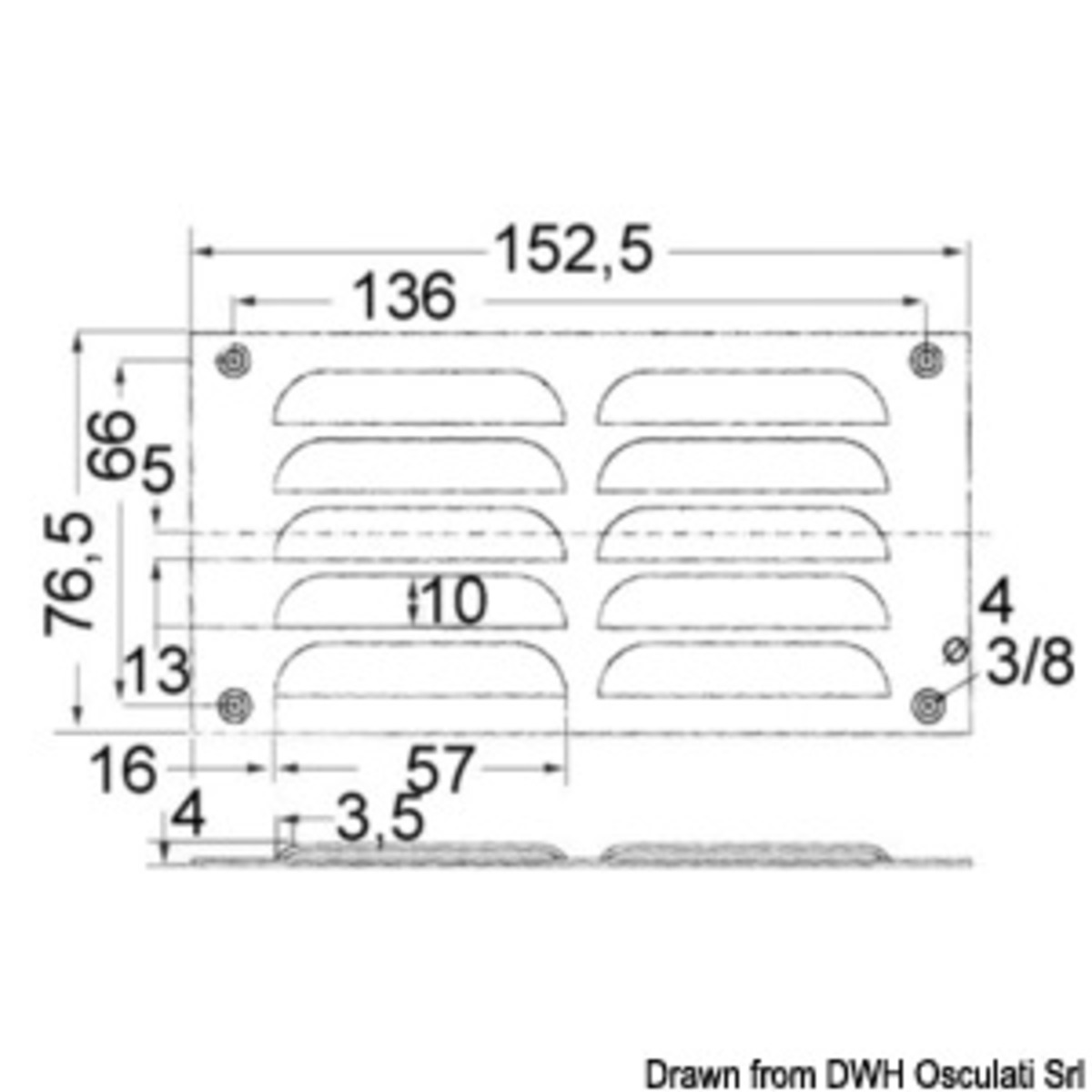 Osculati Rectangular Louvred Vents - Louvred vent polished SS 76x152 mm