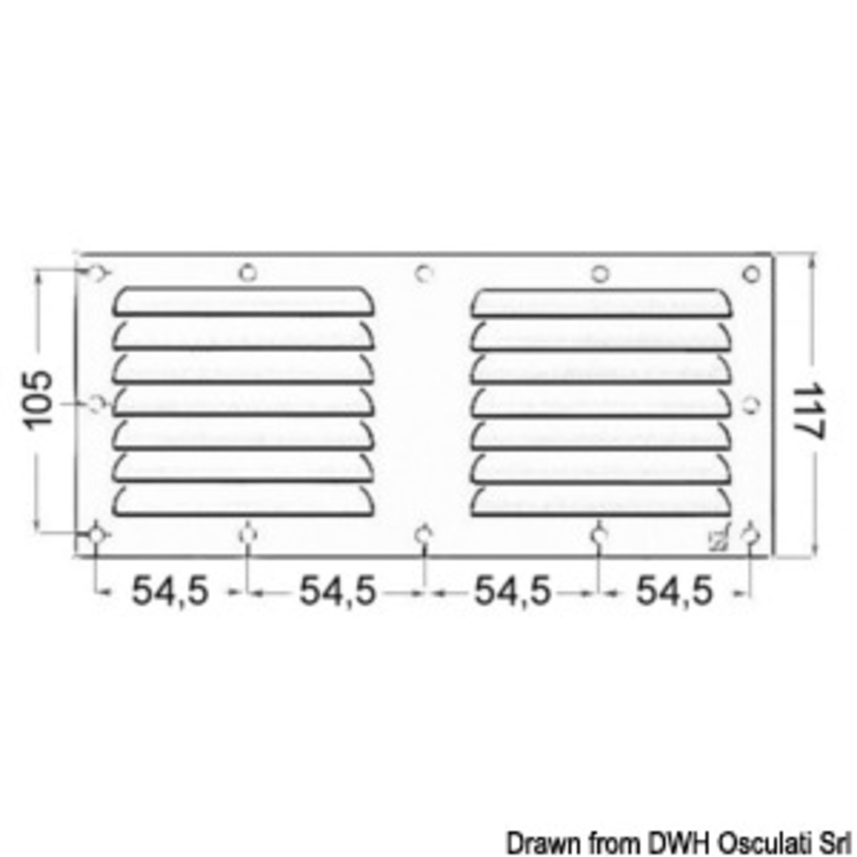 Osculati Rectangular Louvred Vents - Louvred vent polished SS + fly screen 128x232 mm