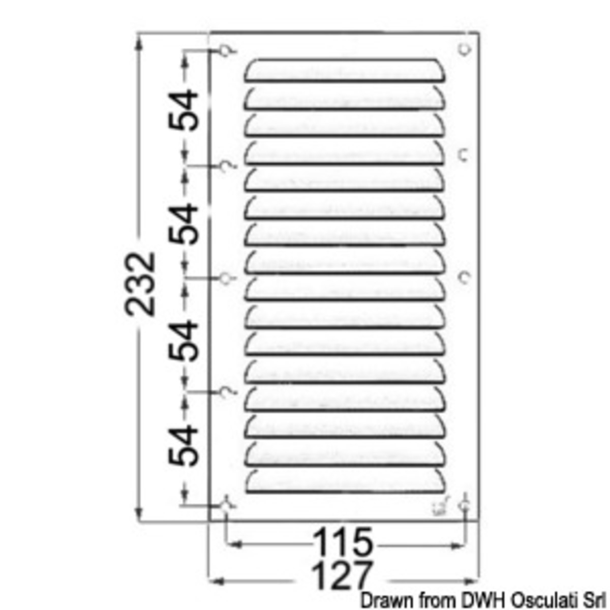 Osculati Rectangular Louvred Vents - Louvred vent polished SS + fly screen 232x127 mm