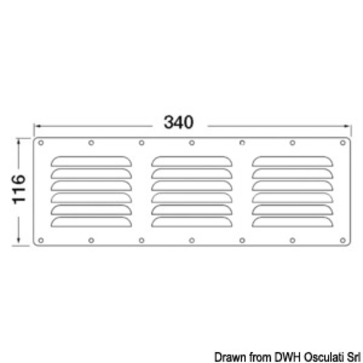 Osculati Rectangular Louvred Vents - Louvred vent polished SS 116x340 mm