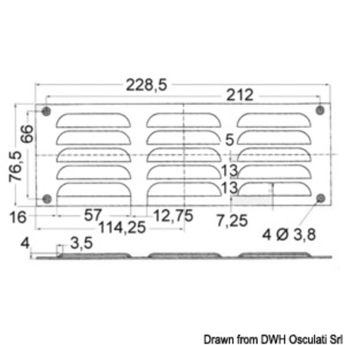 Grille de ventilation rectangulaire Osculati - Grille d'aération 76 x 229 mm + anti-moustique