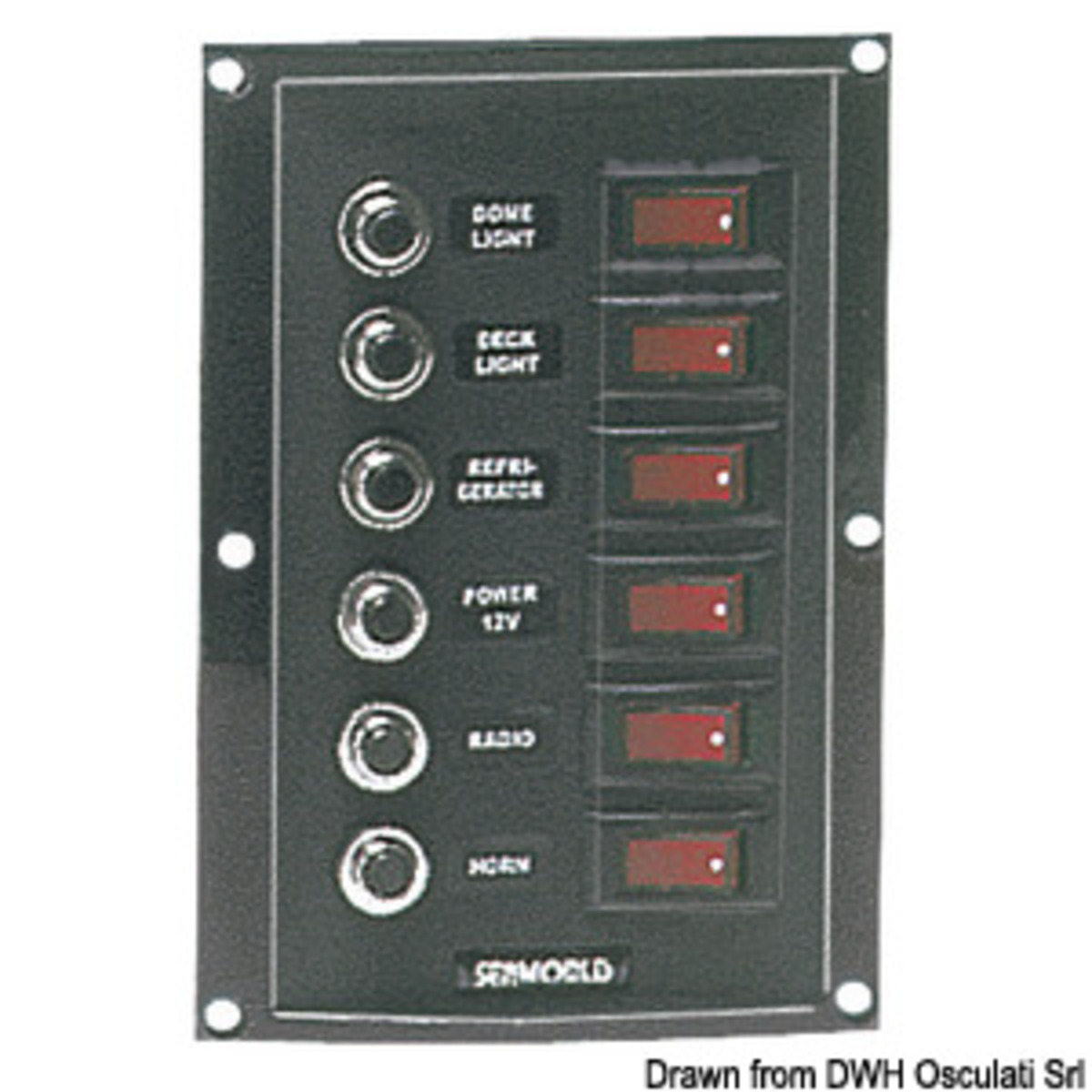 Osculati Nylon Control Panel - Vertical control panel 6 switches 6 fuses