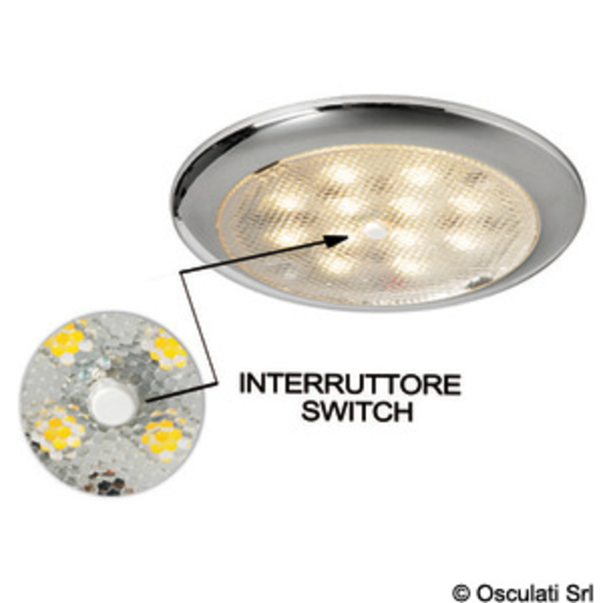 Plafonnier LED Osculati sans encastré Procion - Plafonnier Procion nickel avec interrupteur